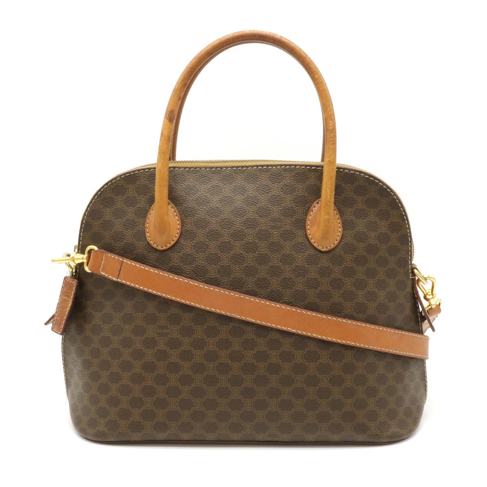 Celine Macadam Handbag Crossbody Bag Leather Dark Brown